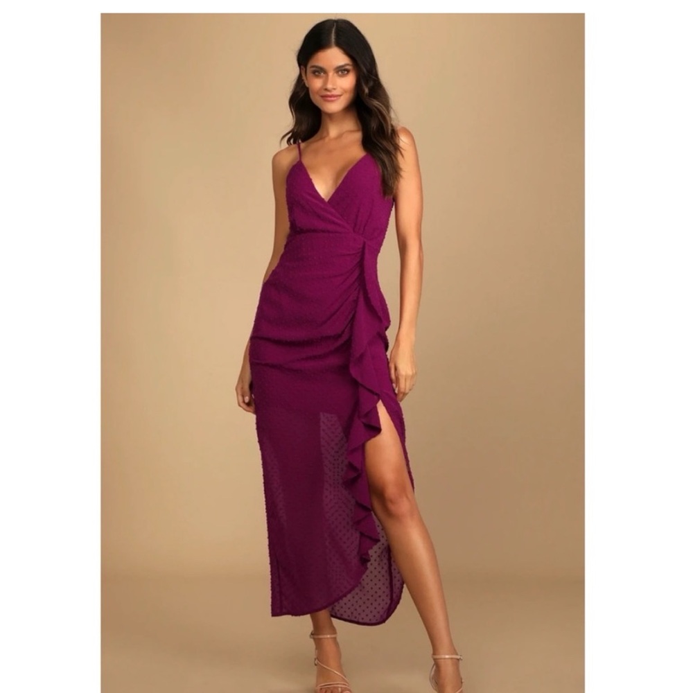 Lulu's Purple High-Low Ruffle Wrap Dress